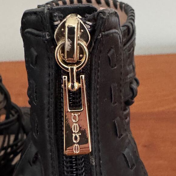 NWOB Bebe Rylea Open Toe Ultra High Black Heels Women's SZ 6 - Picture 6 of 9